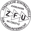 Stempel: Zugelassen von der staatlichen Zentralstelle für Fernunterricht. Nr.: 7202109