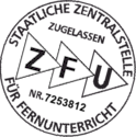 Stempel: Zugelassen von der staatlichen Zentralstelle für Fernunterricht. Nr.: 7202109