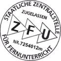 Stempel: Zugelassen von der staatlichen Zentralstelle für Fernunterricht. Nr.: 7254012m