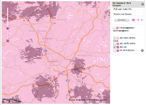 LTE Netzabdeckung Telekom Raum Nürnberg