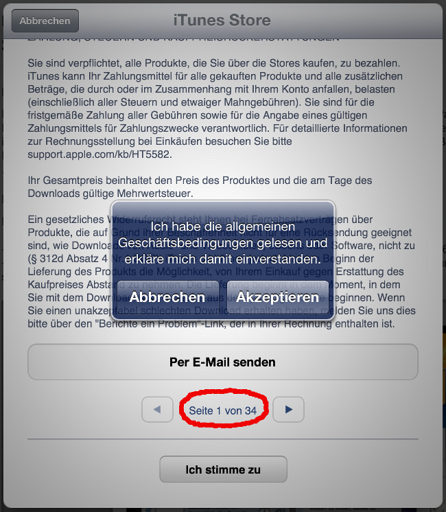 iTunes Geschäftsbedingungen auf dem iPad