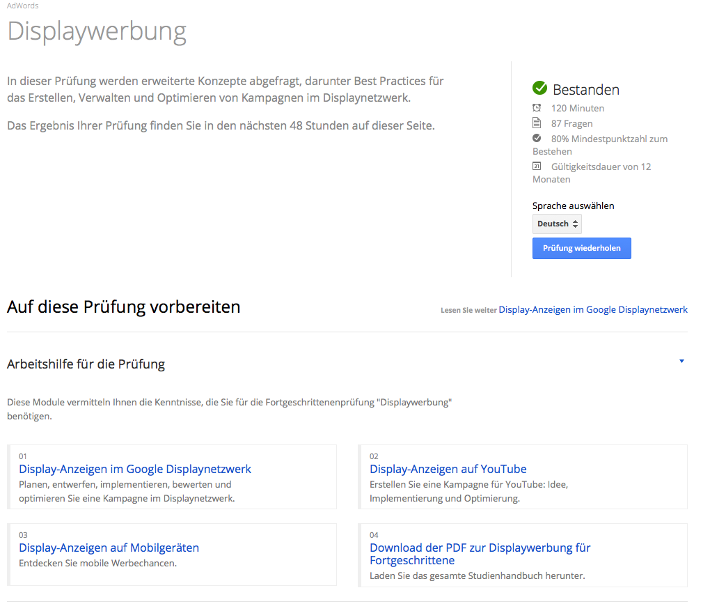 Display-Werbung Zertifikat und Tutorials