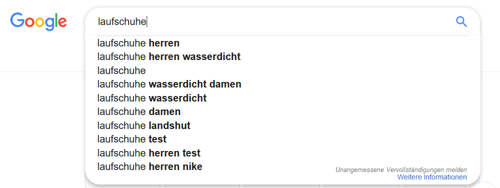 Screenshot Google-Suche »Laufschuhe«